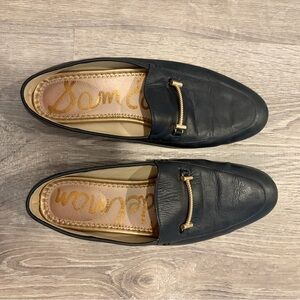 Sam Edelman Black Leather Loafers with Gold Accent